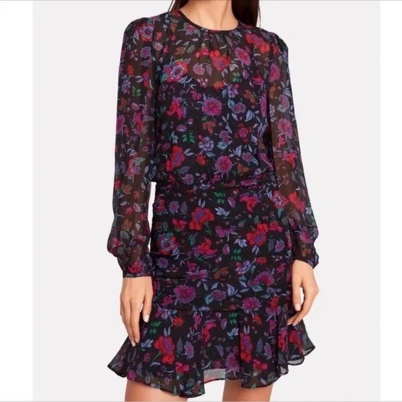 VERONICA BEARD Robin Dress 100% Silk in Black/Multi-colored Floral Size 2 - Picture 1 of 11